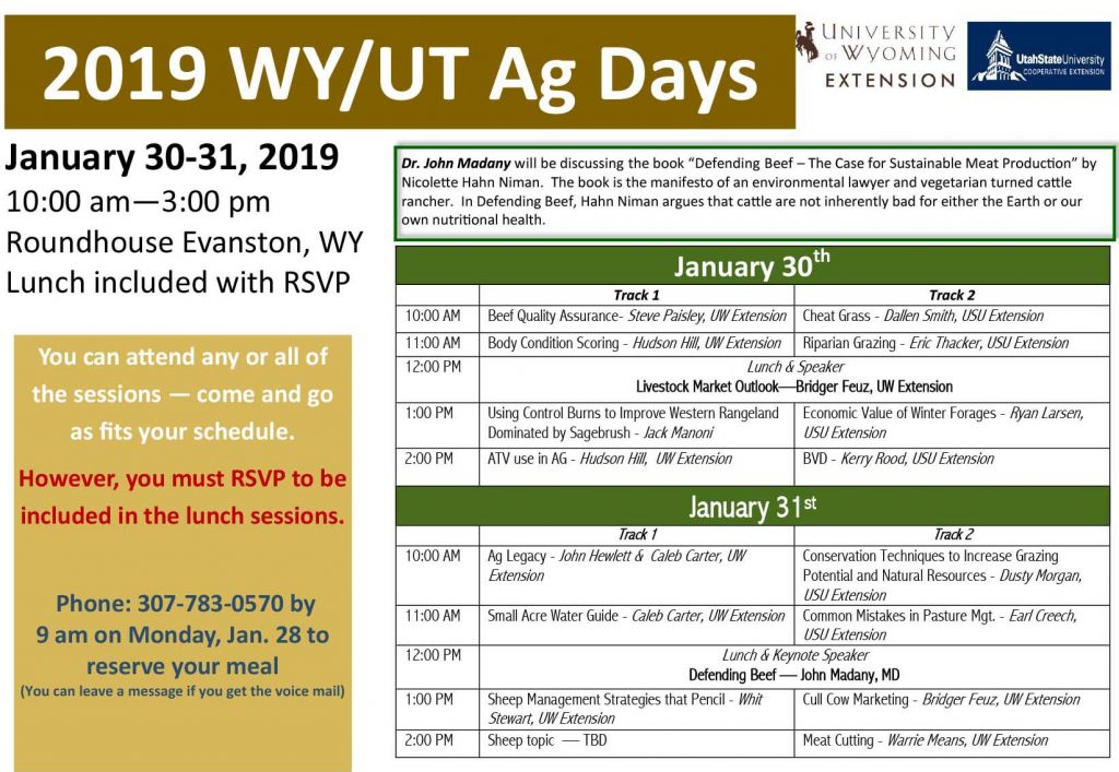 Eighteen sessions at WyomingUtah Ag Days in Evanston AgNews