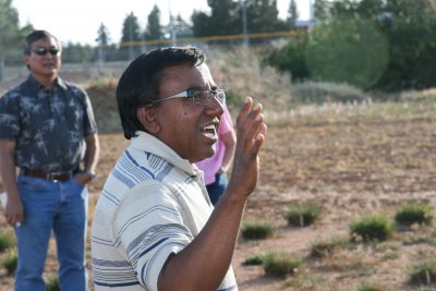 Man is standing in field