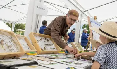 Man discussing insects at field day