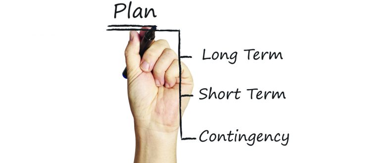 hand writing plan, long-term, short-term, and contingency