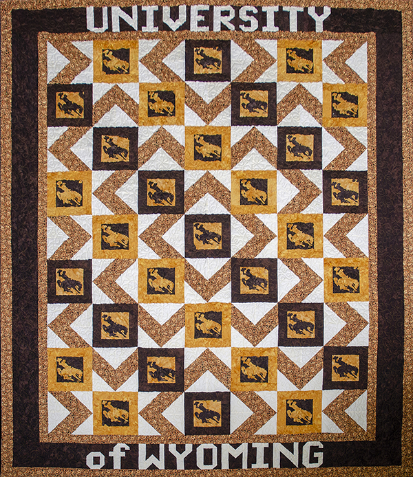 University of Wyoming, brown and gold quilt