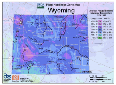 USDA Plant Hardiness Zone for Wyoming