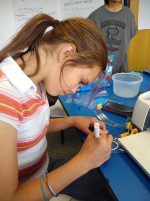 Student at work table