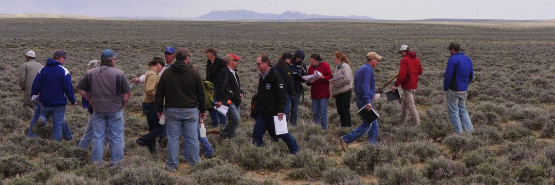 Group of people exploring Wyoming rangeland.