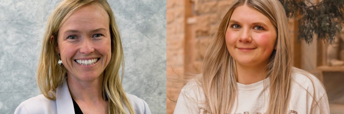 Headshots of two smiling women with blonde hair