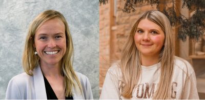 Headshots of two smiling women with blonde hair