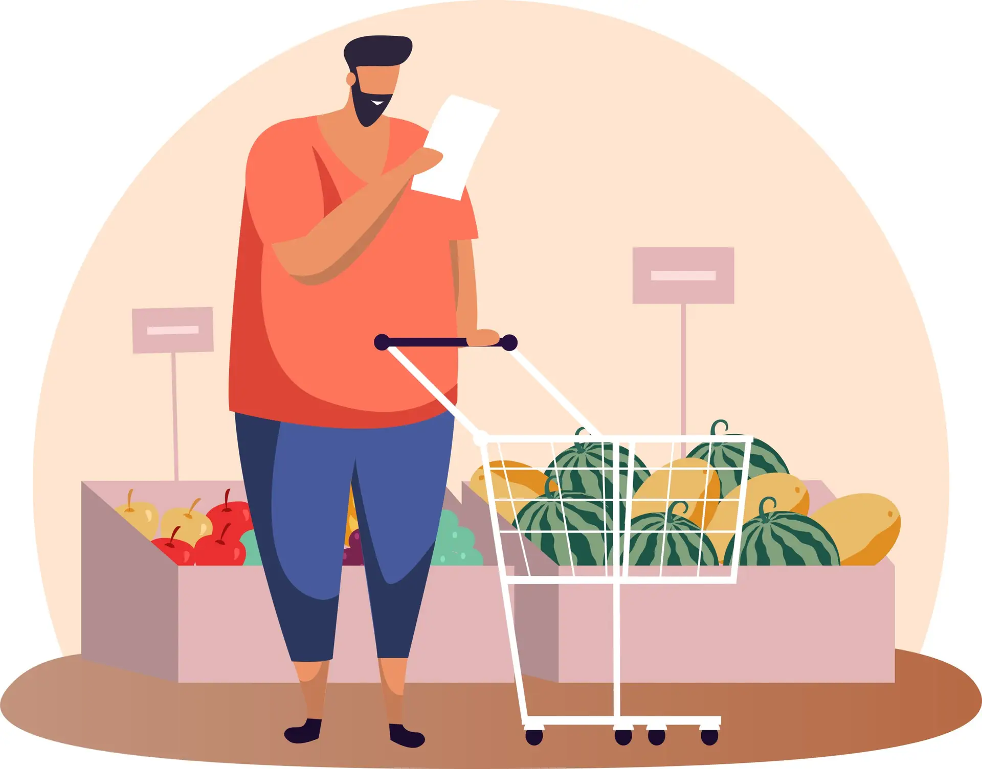 reviewing their list at the grocery store