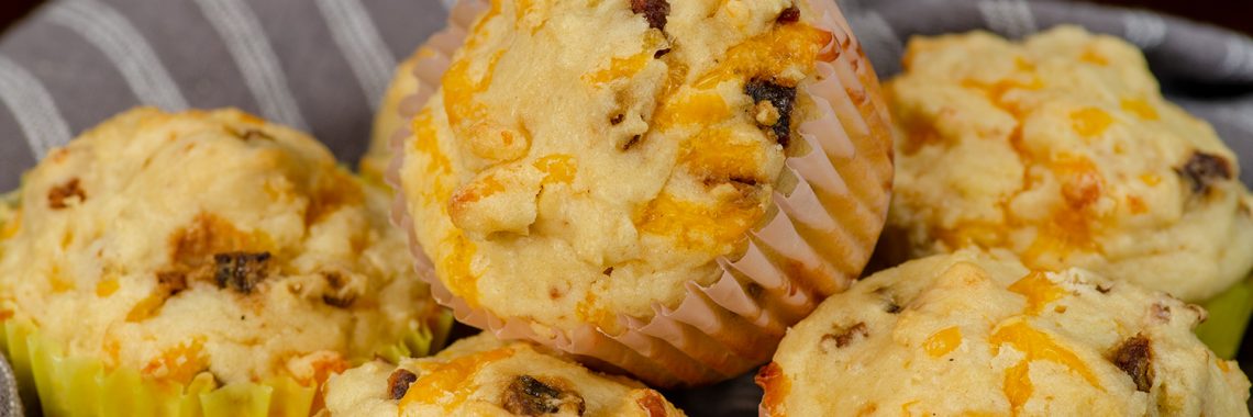 Muffins with cheese and bacon.