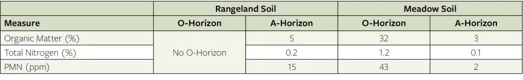 o-horizon and a-horizon for rangeland soil and meadow soils