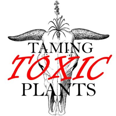 Taming Toxic Plants video logo with black and white line drawing of cow skull with a plant sprouting out of the top