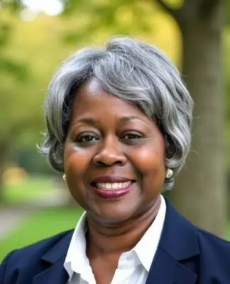 An older woman wearing formal clothing.