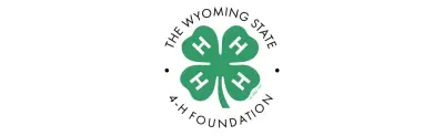 Logo for The Wyoming State 4-H Foundation featuring a green four-leaf clover with white “H” letters on each leaf, surrounded by circular text.