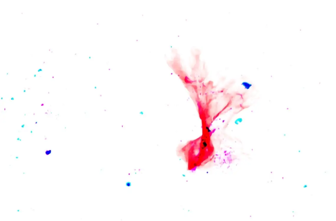 Two proteins merging, shown as irregular, brightly colored shapes overlapping