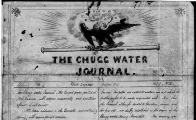 An old document titled The Chugg Water Journal with a logo of a bald eagle.